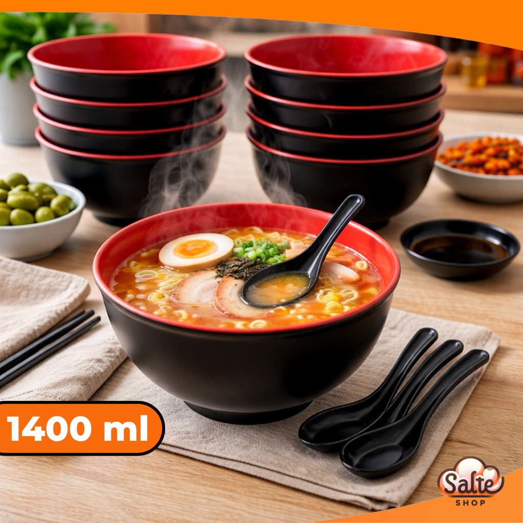 Kit 2 a 12 Tigelas Melamina Bowl Oriental Preta Lamen 1,4L Japonês Restaurante Profissional 19x9cm