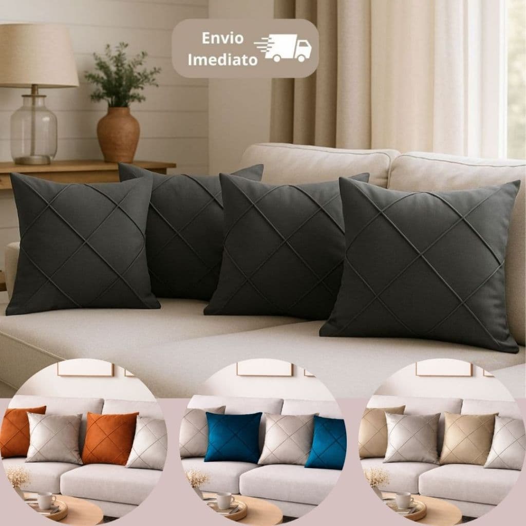 Kit 4 Almofadas Cheias em Suede Drapeada 45x45cm Decorativas