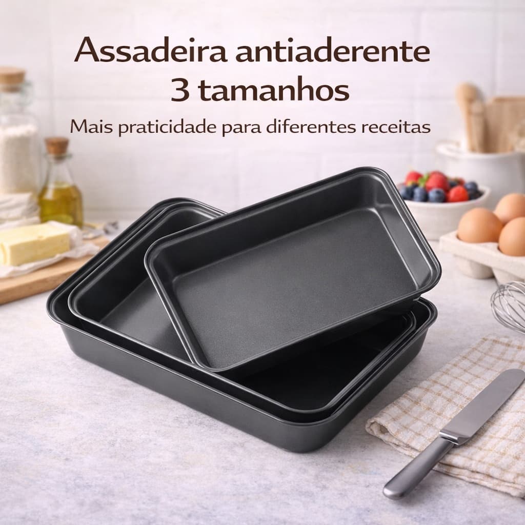 Assadeira Antiaderente Grande Retangular para Bolo Lasanha Legumes