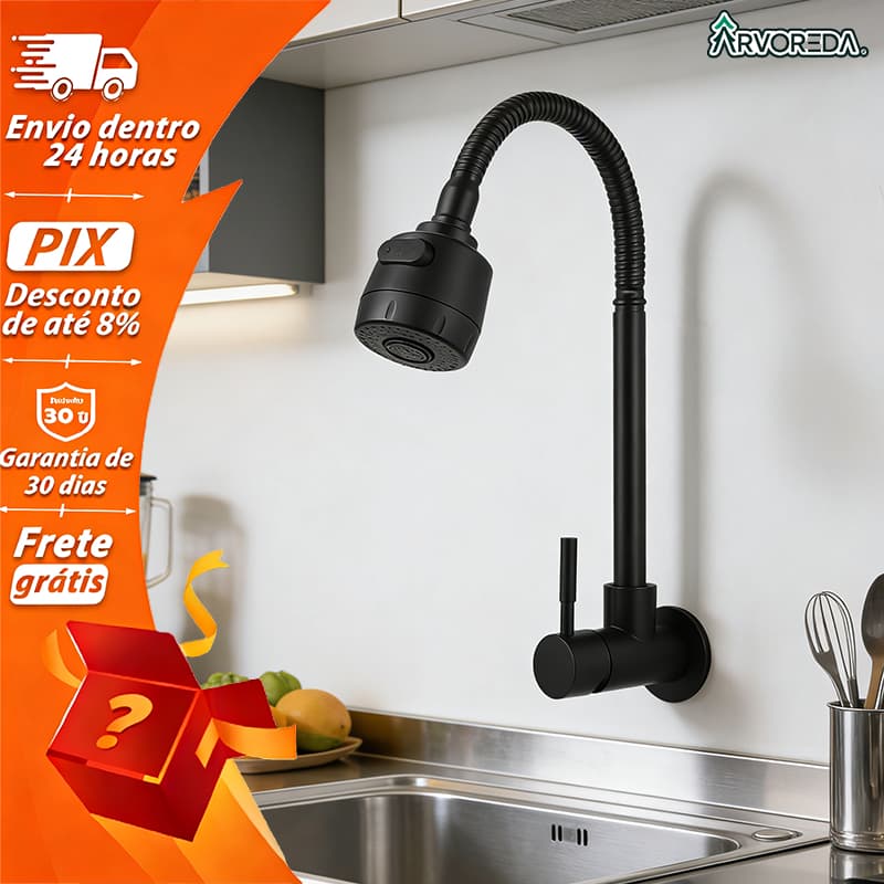 Inox Preto Torneira Com Chuveiro Com Rotação De 360° Cozinha Luxo Parede Promoção