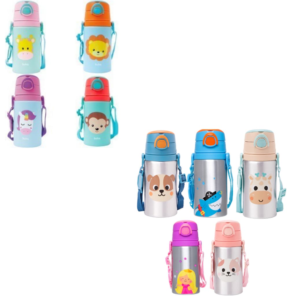 Garrafinha De Alumínio Com Canudo 100% Silicone Animal Fun 450 ml Da Buba