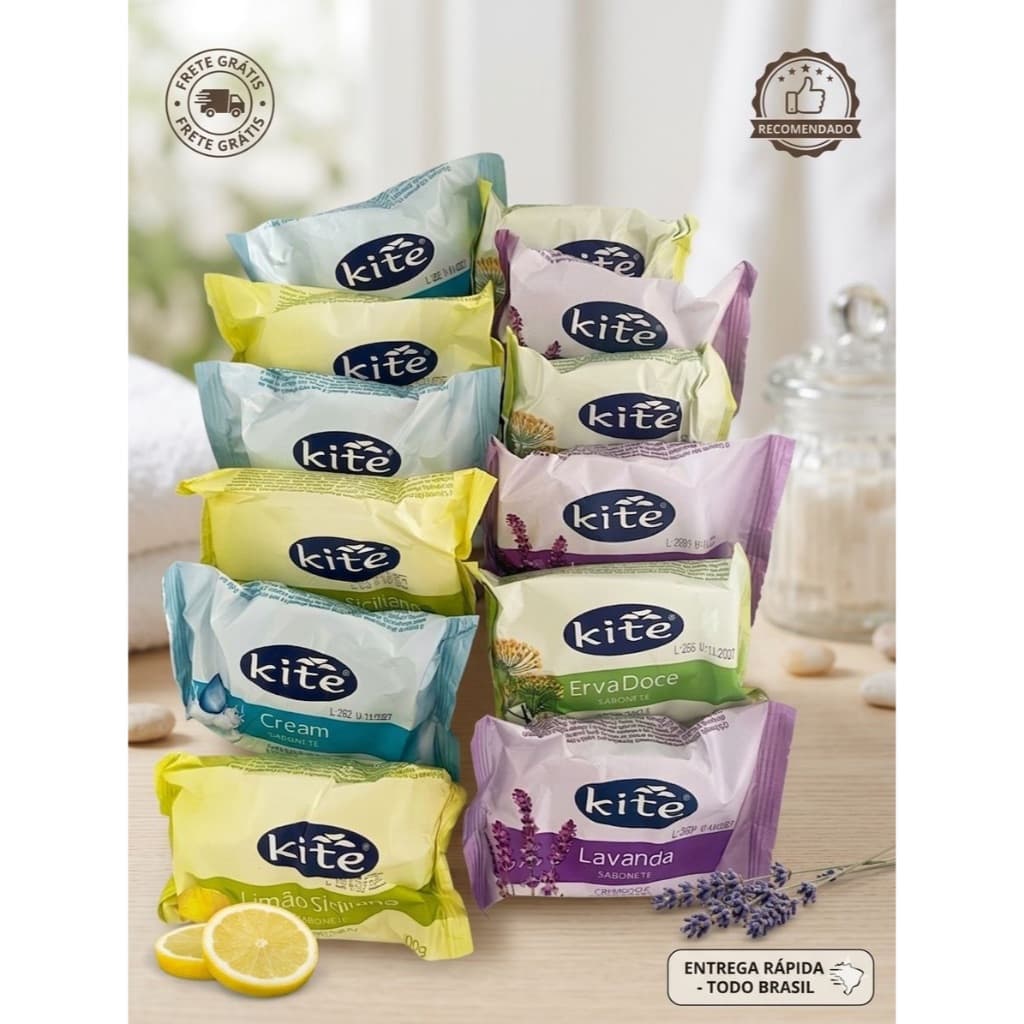 KIT COM 12 UNIDADE DE SABONETE EM BARRA KITE SORTIDOS  100G