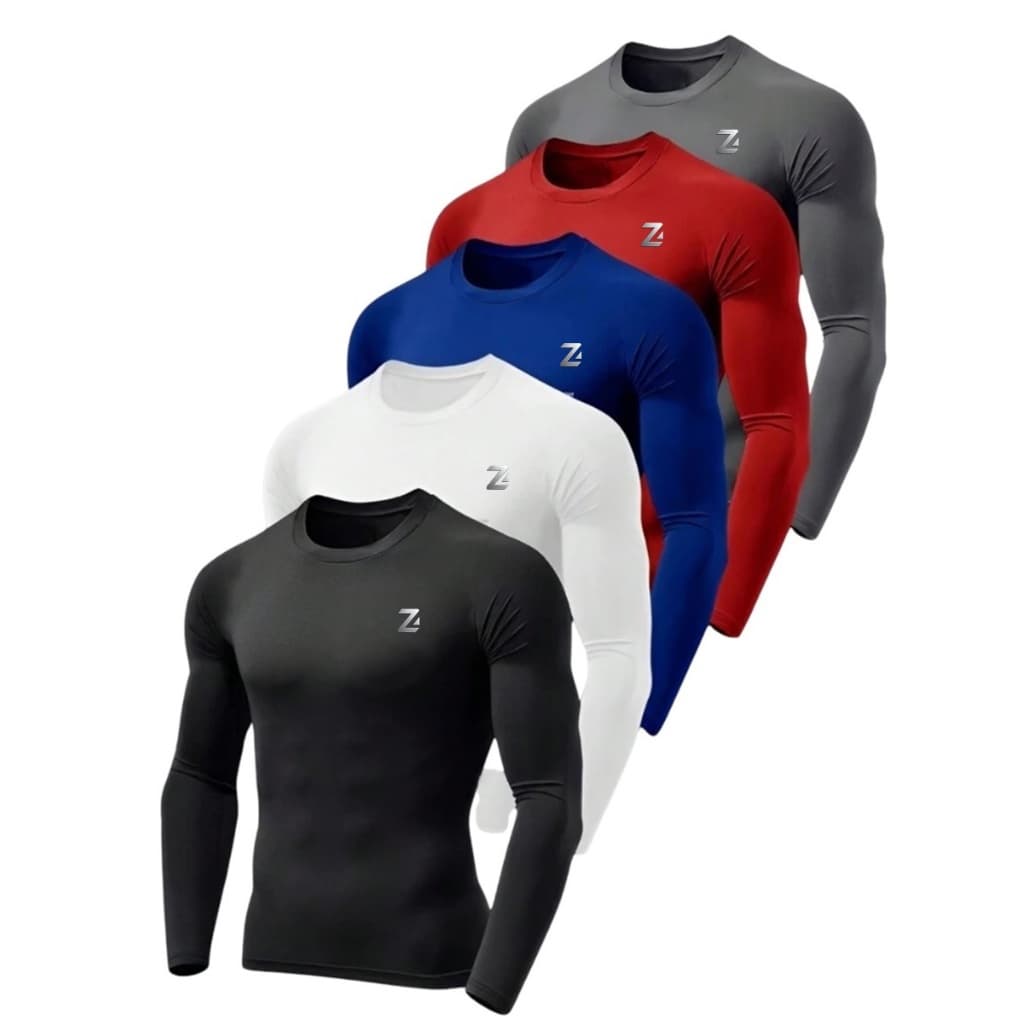 Kit 5 Camiseta UV Manga Longa Proteção Solar Segunda Pele Poliéster Cores Sortidas P ao GG