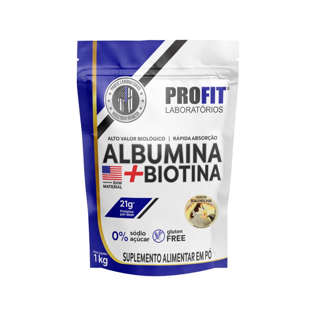 Albumina 1Kg Refil com Biotina Profit Laboratórios Alta Proteína
