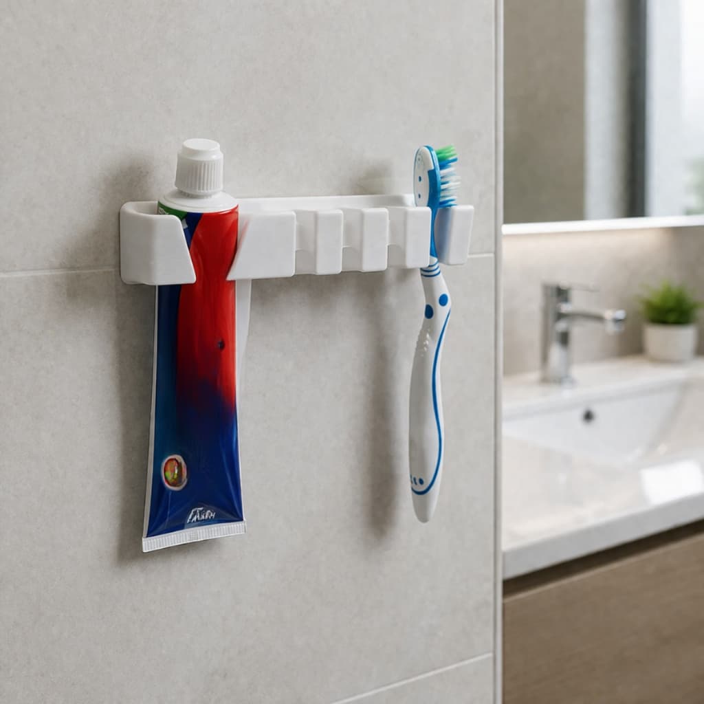 Suporte Escova de Dente e Pasta De Parede Porta Pasta Dental Organizador Banheiro Sem Furo Adesivo
