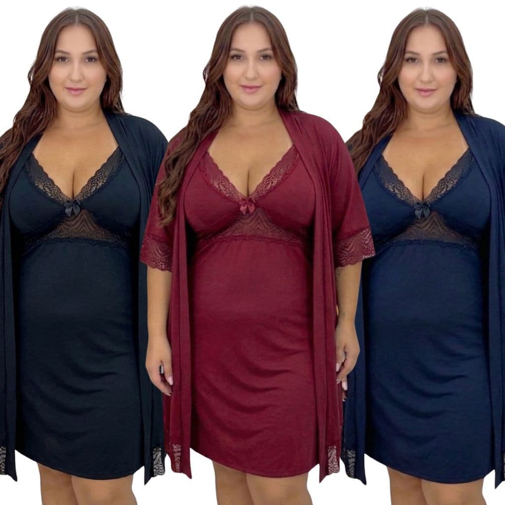 Kit Camisola Robe Feminina Plus Size Roupão Amamentação Conjunto Lingerie Alta Qualidade Conforto