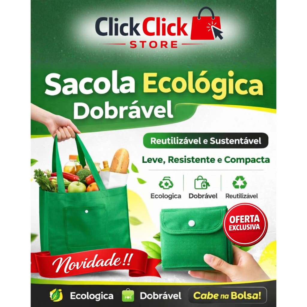 Sacola Ecológica Dobrável TNT Reutilizável Compacta Com Bolso Para Compras Viagem