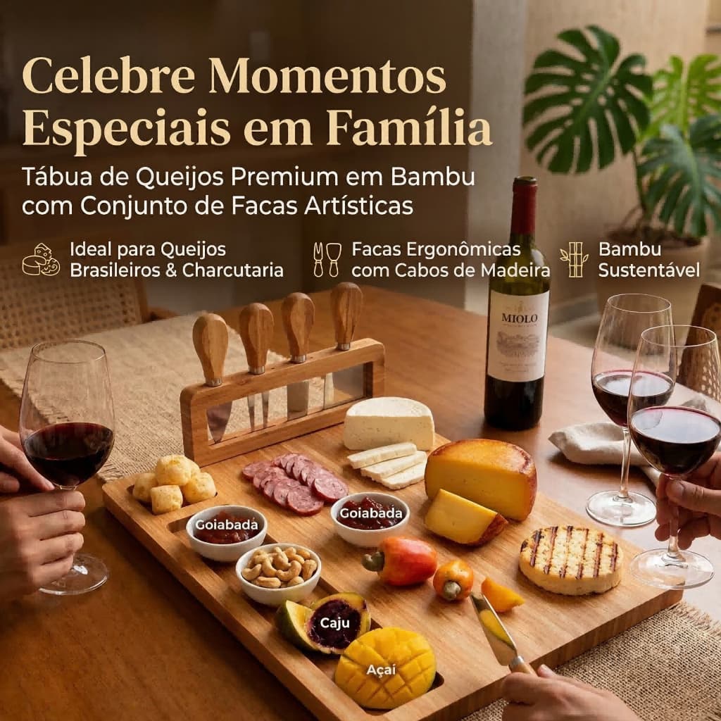 Tábua De Queijos E Frios Madeira + Kit 4 Espátulas Luwave