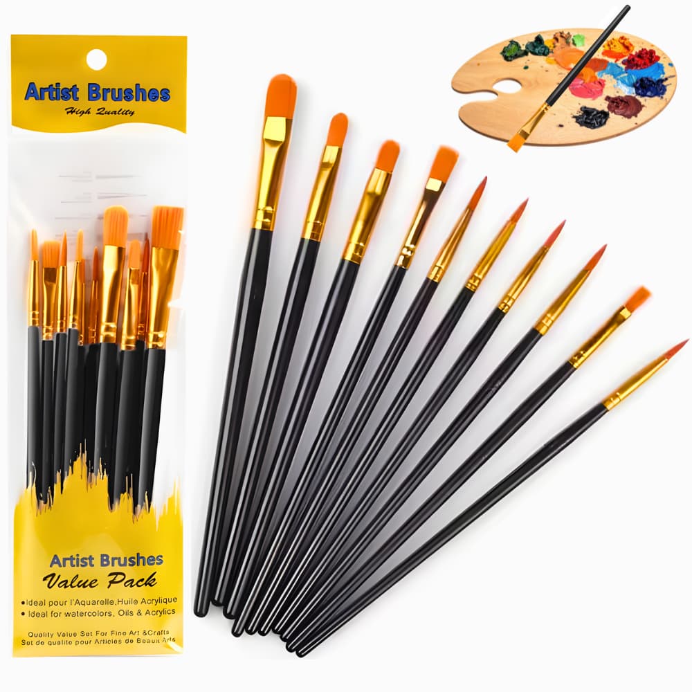 Kit 10 Pincéis Artísticos para Pintura Pincel com Cerdas Macias para Aquarela Óleo Guache Acrílica