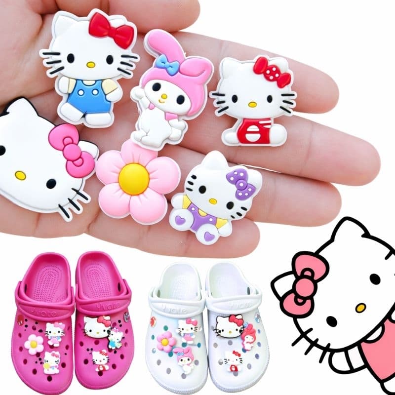 Kit 10 Pins Hello kitty Botons Acessórios Enfeites Para Sandália BABUCHE Sortido Fácil de Colocar Removíveis