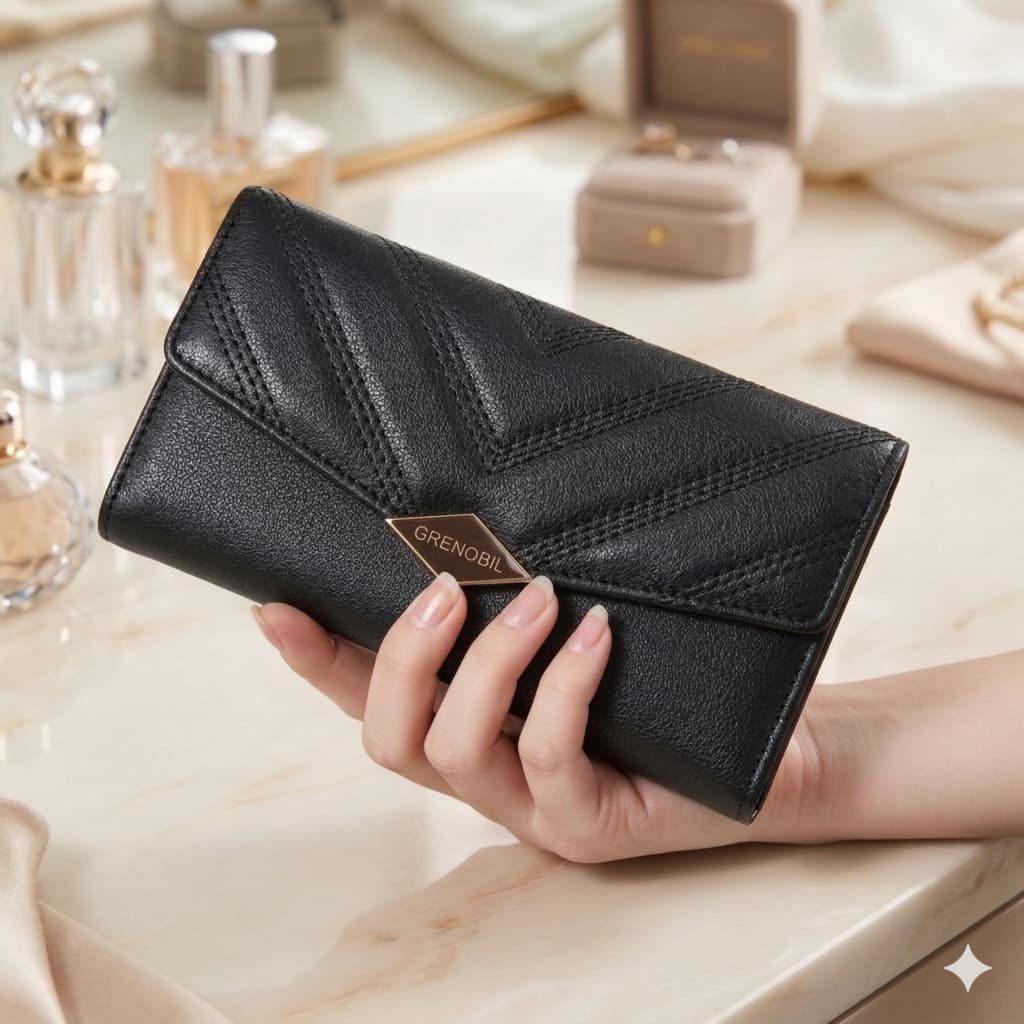 Carteira Feminina Chique De Couro PU com Divisórias – Espaçosa Com 13 Cartões, Porta Moeda com Ziper