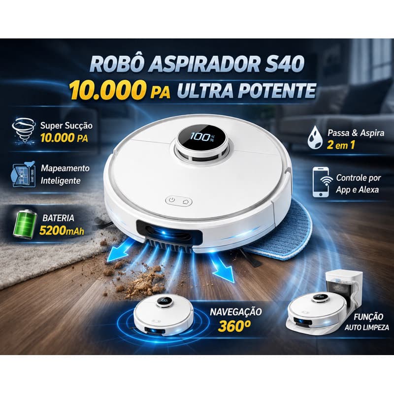 Robô Aspirador Xiaomi Vacuum S40 10.000 PA Laser LDS Bivolt NOVO lacrado PASSA PANO
