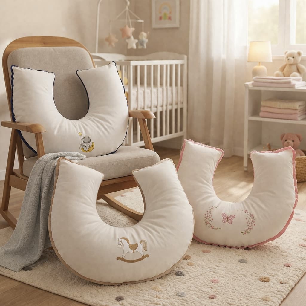 Almofada Amamentação Reversível Tecido 100% Algodão Enchimento Silicone com Zíper