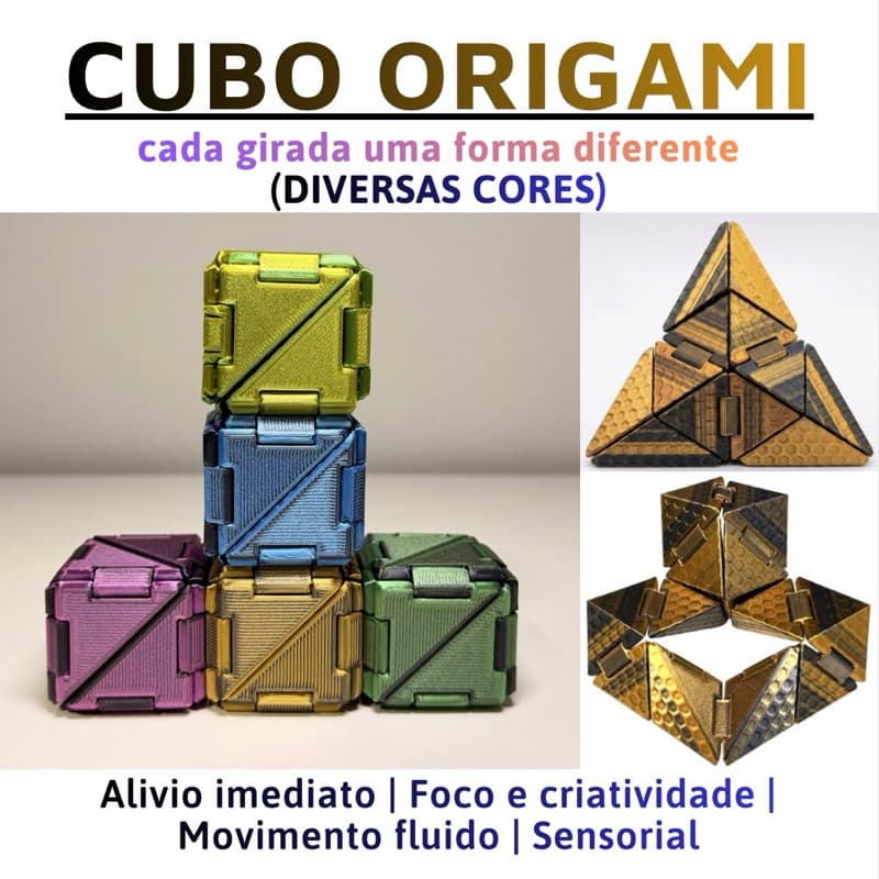 Cubo origami fidget 3D brinquedo sensorial que estimula raciocínio e criatividade antiestresse alivio TDAH e autismo