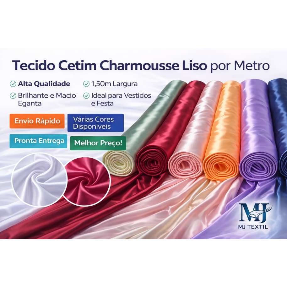 Tecido Cetim Charmousse Liso por Metro 1,50m Largura – Ideal para Vestidos e Festa