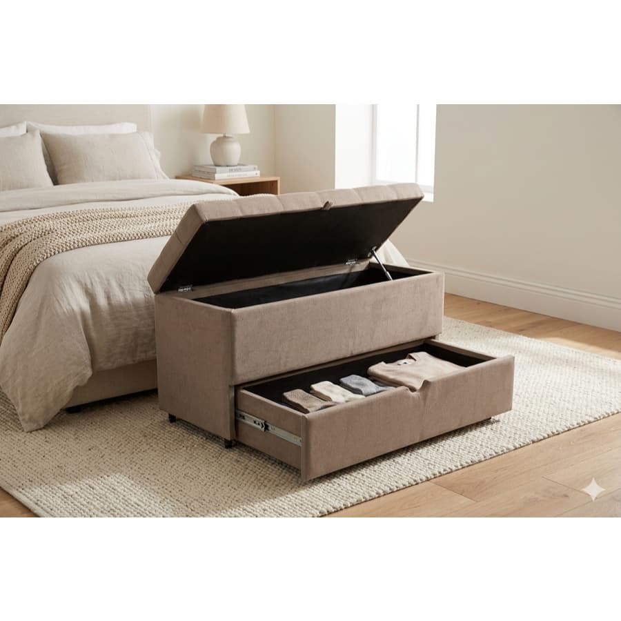 Puff Baú Sapateira com Gaveta 90cm para Cama Solteiro- Diversas Cores