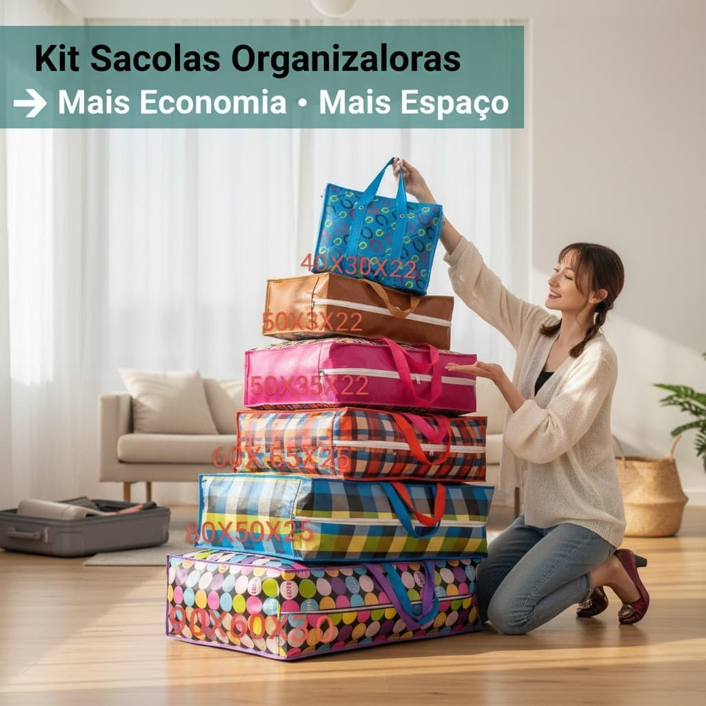2pçs Bolsa Sacola de Armazenamento Grande Capacidade  Impermeável e Reforçada  Sacola de Mudança 40–90cm Várias Tamanhos