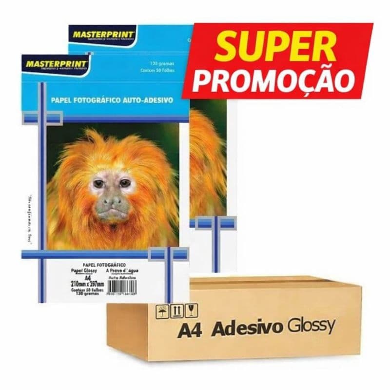 Papel Fotográfico Adesivo 130G Glossy 200 Folhas A4 MASTERPRINT (PAPEL ADESIVO).