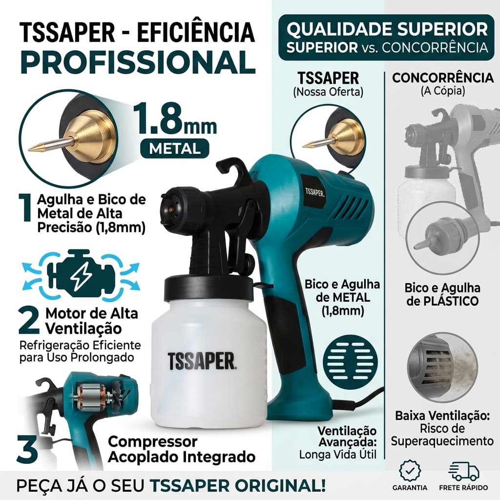 Pistola Elétrica Pulverizadora de Tinta para Pintura Compressor Com Bico de Metal 450w - TSSAPER