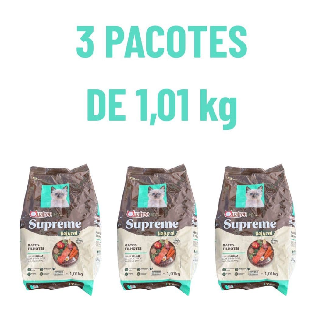 Kit Ração 1kg  1, 2, 3 Pacotes Quatree Supreme gatos FILHOTES Salmão e batata doce Alimento premium