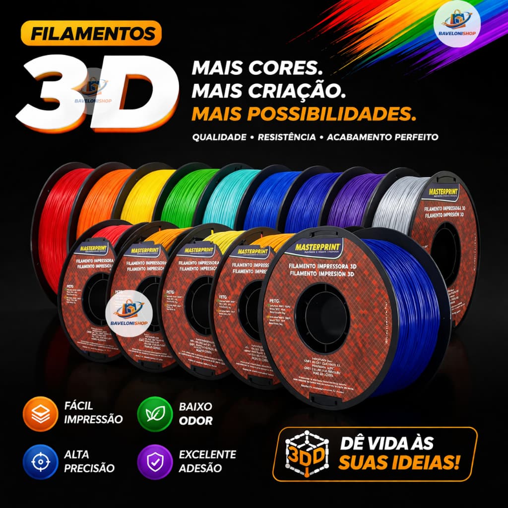 Filamento PETG 3D 1.75mm 1KG Cores a escolha para Impressora 3D MasterPrint Qualidade 100%
