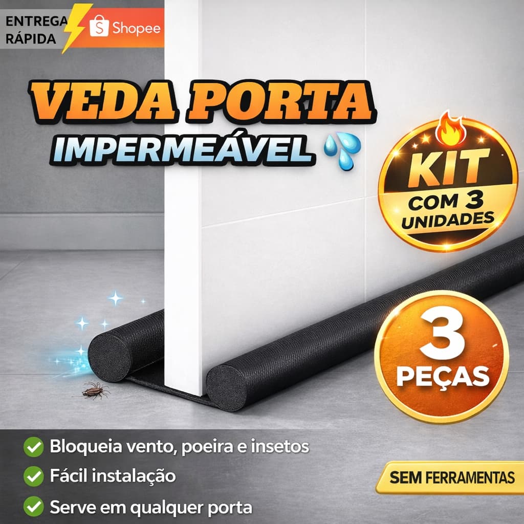 Kit 3/2 Veda Porta Protetor de Porta Rolinho IMPERMEÁVEL AJUSTÁVEL duplo 80cm