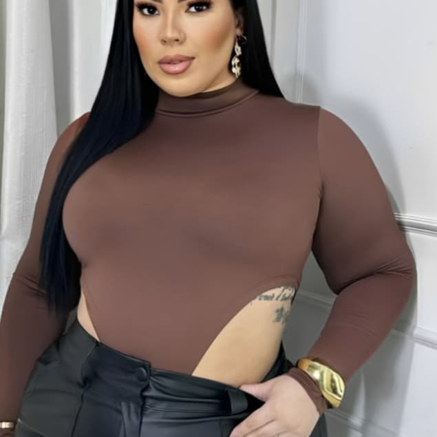 Body Plus Size Manga Longa Cavado em Tecido Premium Suplex Modelador Inverno GG G1 G2 Sensual Sair Noite Festa Balada