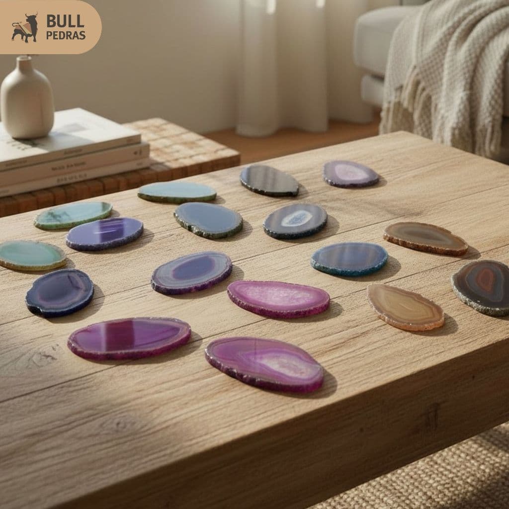 Kit 5 Chapas de Ágata Natural 5-6cm Cores Variadas Pedra Decorativa (Sem Furo)