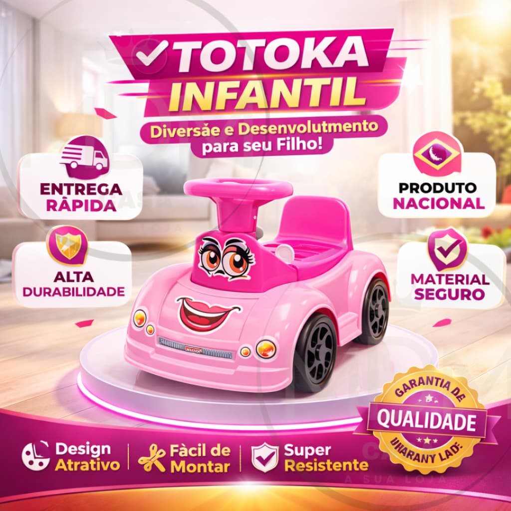 Totoka Carrinho Andador Infantil com 4 Blocos de Encaixe, Buzina e Porta-Malas Estável Suporta 40kg