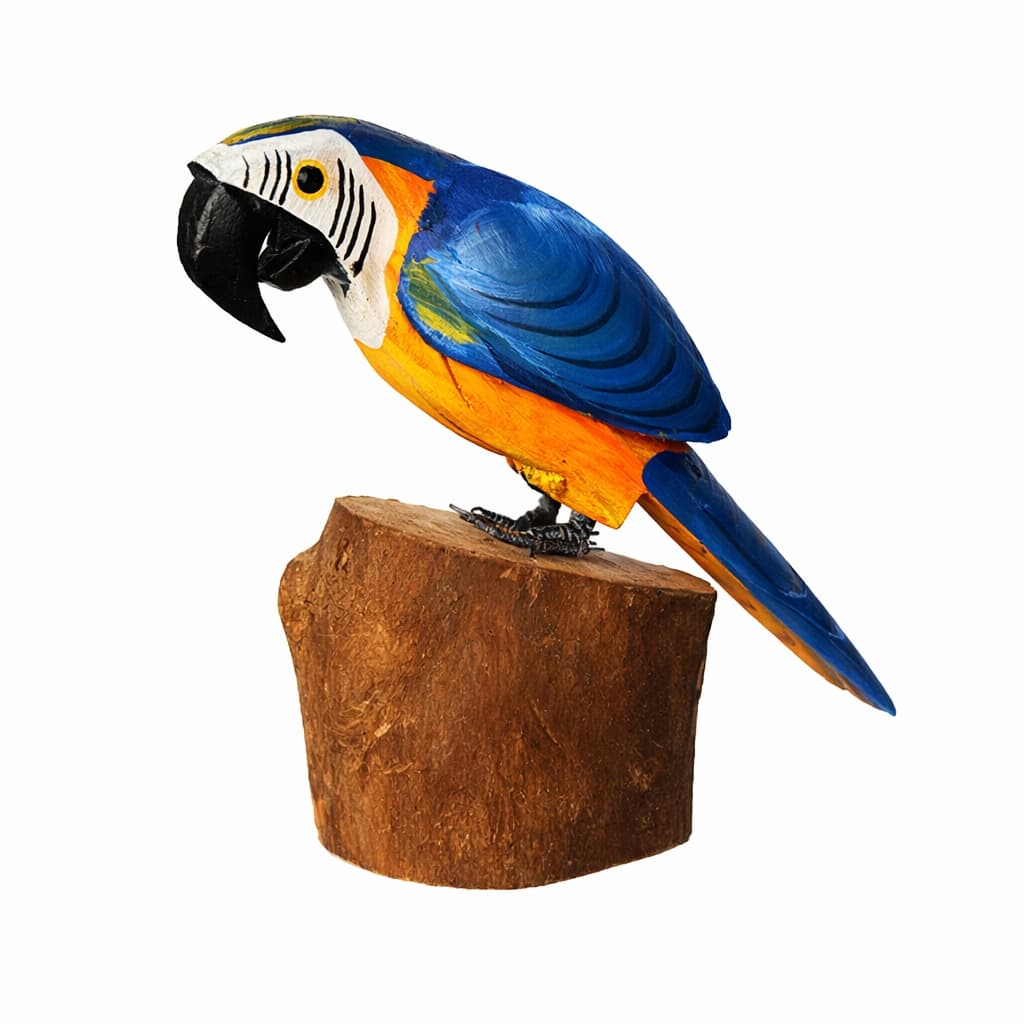 Passarinho no Toco Madeira Artesanal 14cm Escultura Fauna Brasileira Tucano Arara Coruja Decoração Rústica