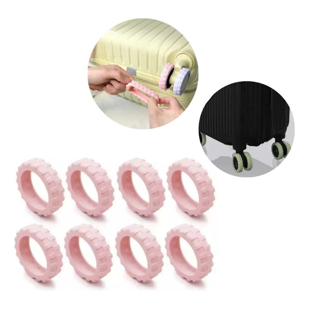Kit 8 Peças Capa Protetora Rodas Mala Silicone Antidesgaste Rosa