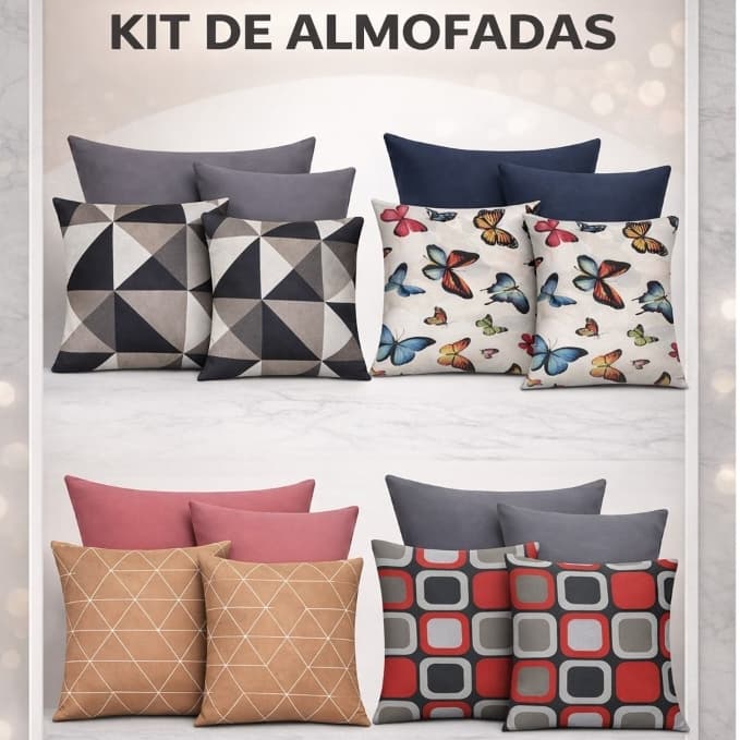 Kit 04 Capas Almofadas Decorativa Estampadas e Lisas