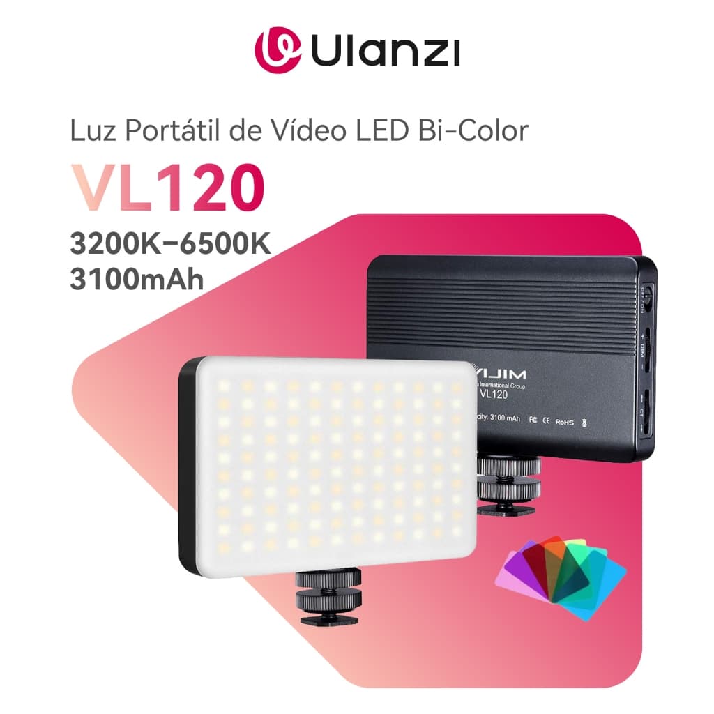 ULANZI VIJIM VL120 Luz LED Bicolor 3200K–6500K, CRI 95+, Bateria 3100mAh, USB-C para Foto e Vídeo