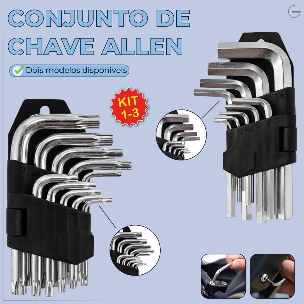 Jogo de Chave Allen Torx Pequena Aço Profissional 9 Peças para Parafuso Hexagonal