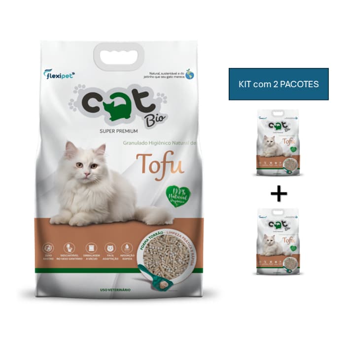 Kit 2 Pacotes - Areia Higienica Biodegradável para Gatos - Catbio Tofu - 4kg - Sem Poeira Boa Absorcao Forma torrão