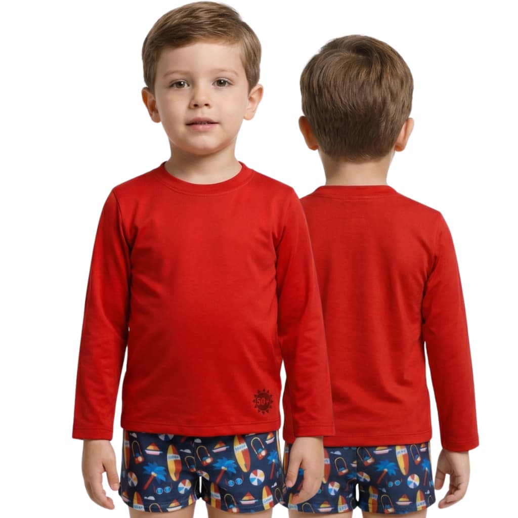 Conjunto Camisa UV + Sunga Boxer infantil/juvenil praia/piscina do 2 ao 16 anos