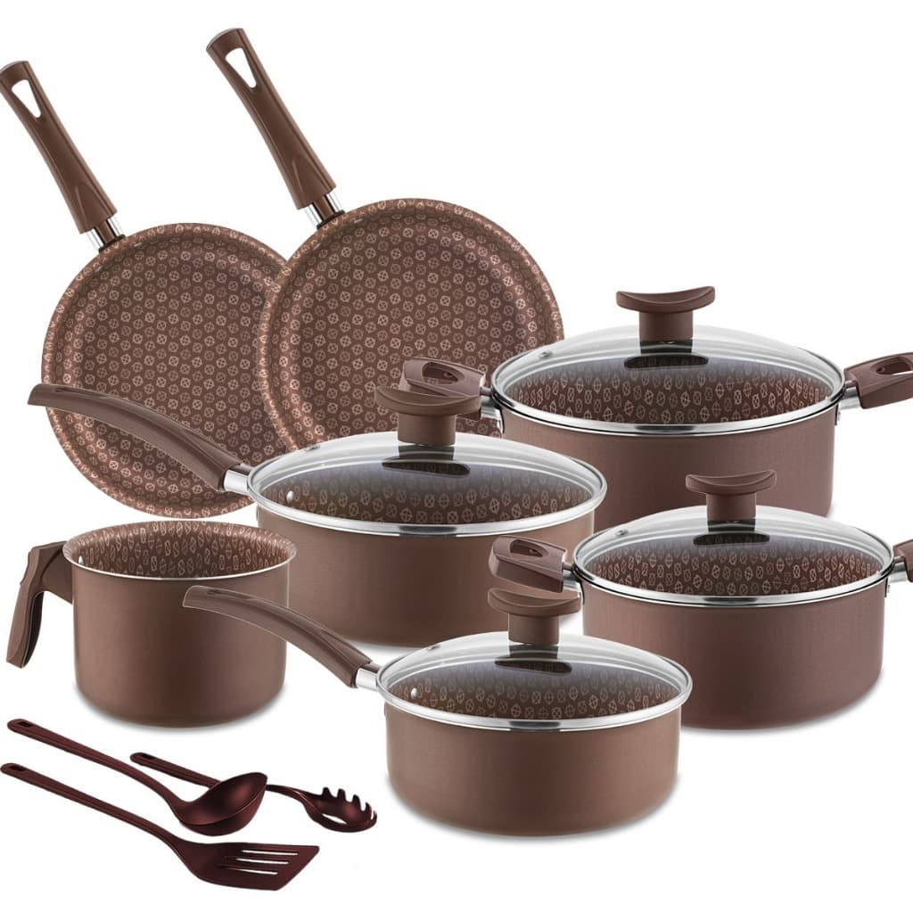 Jogo de Panelas 10 Peças antiaderente tampa de vidro Varias Cores