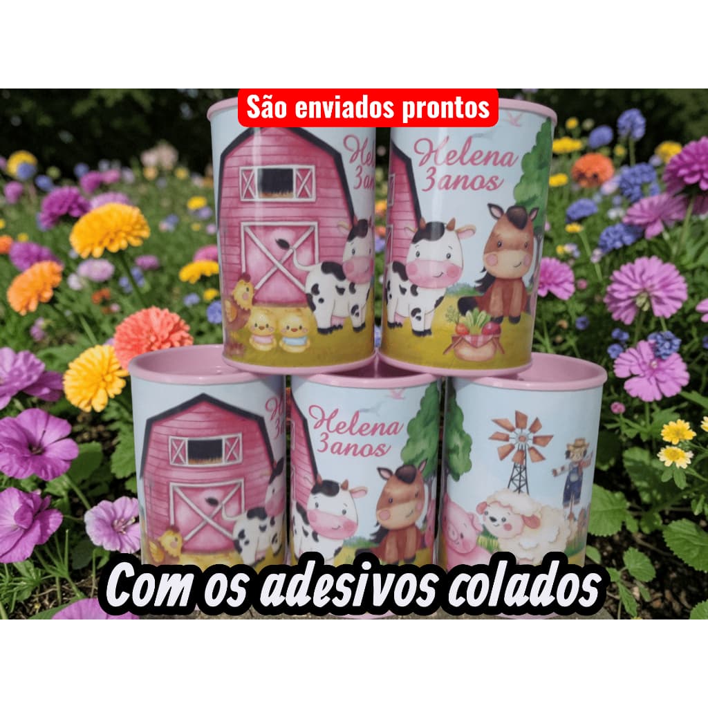 10 Lembrancinha Cofrinho Personalizado Fazendinha Rosa Aquarelada
