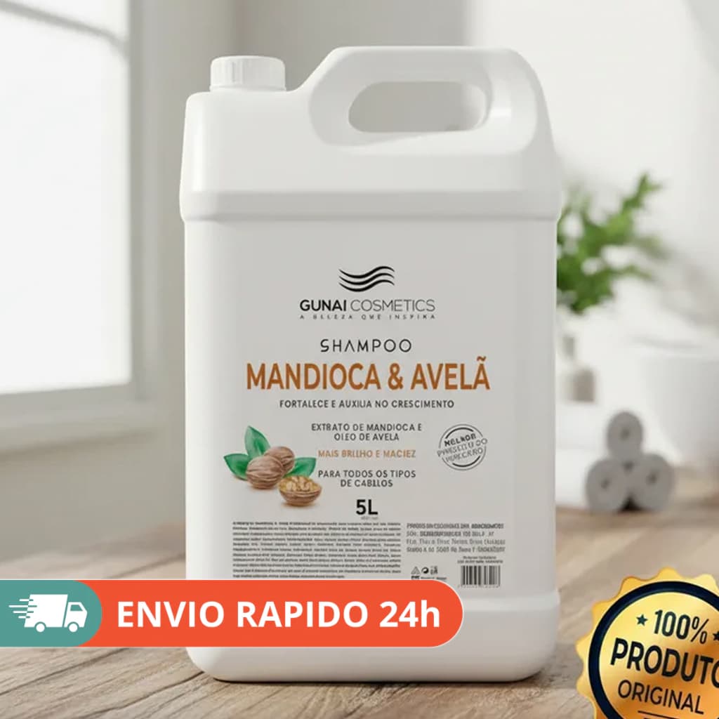 Shampoo Profissional 5L Gunai Cosmetics Mandioca e Avelã Força Crescimento e Nutrição