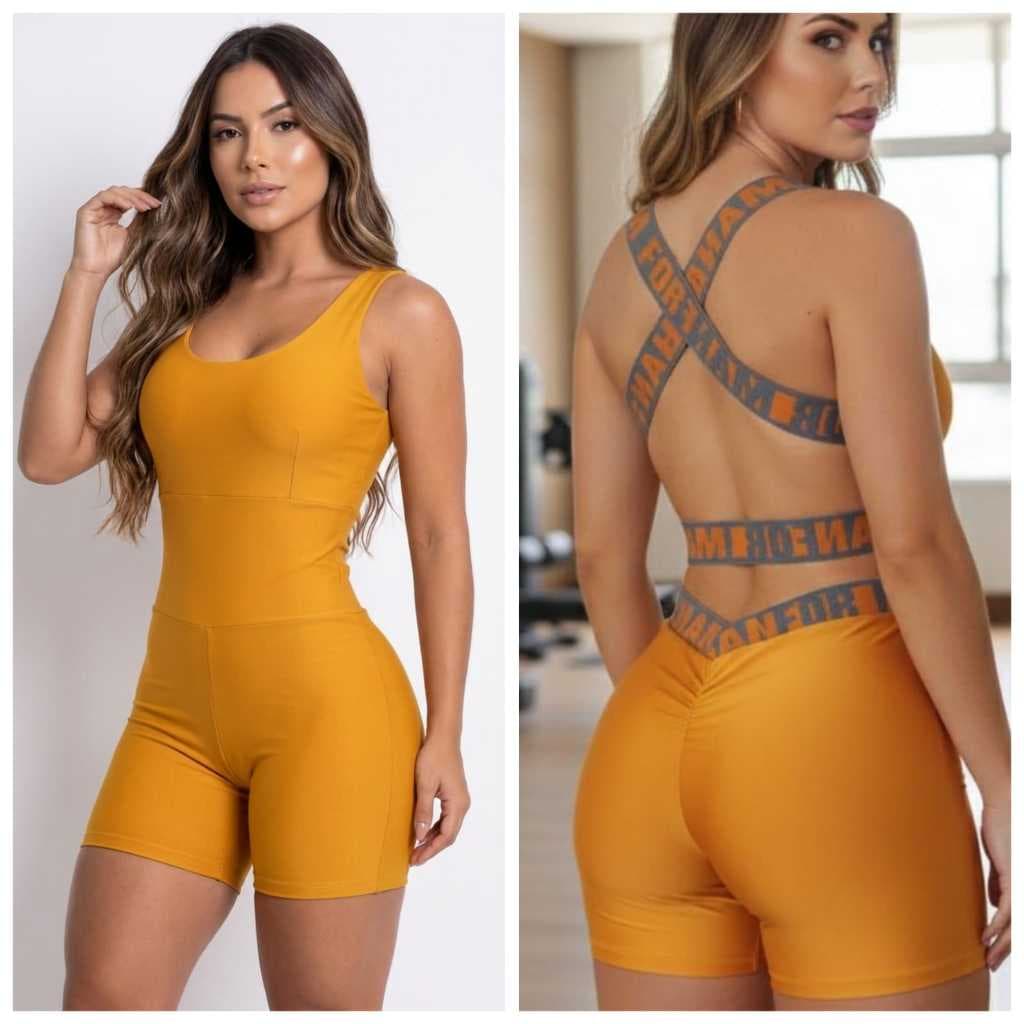 Macacão Fitness Empina Bumbum Costa de Elástico Malha Suplex Envio Imediato