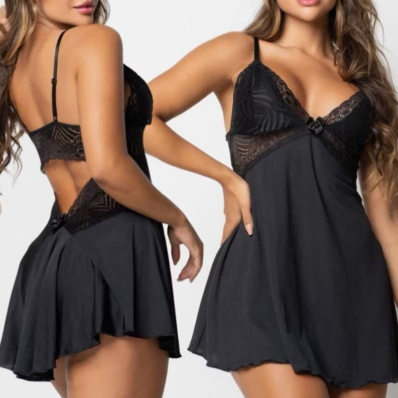 Camisola Curta Feminina Princesa Costas Nuas Babadinho Linha Noite | Tecido Leve Confortável | Para todas as mulheres