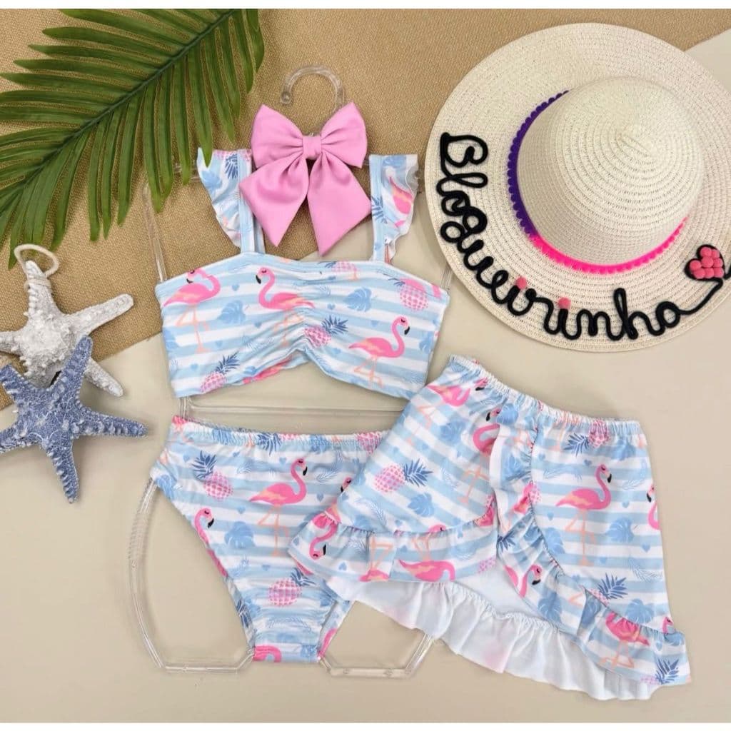 Biquíni infantil, com saída de praia, moda praia infantil