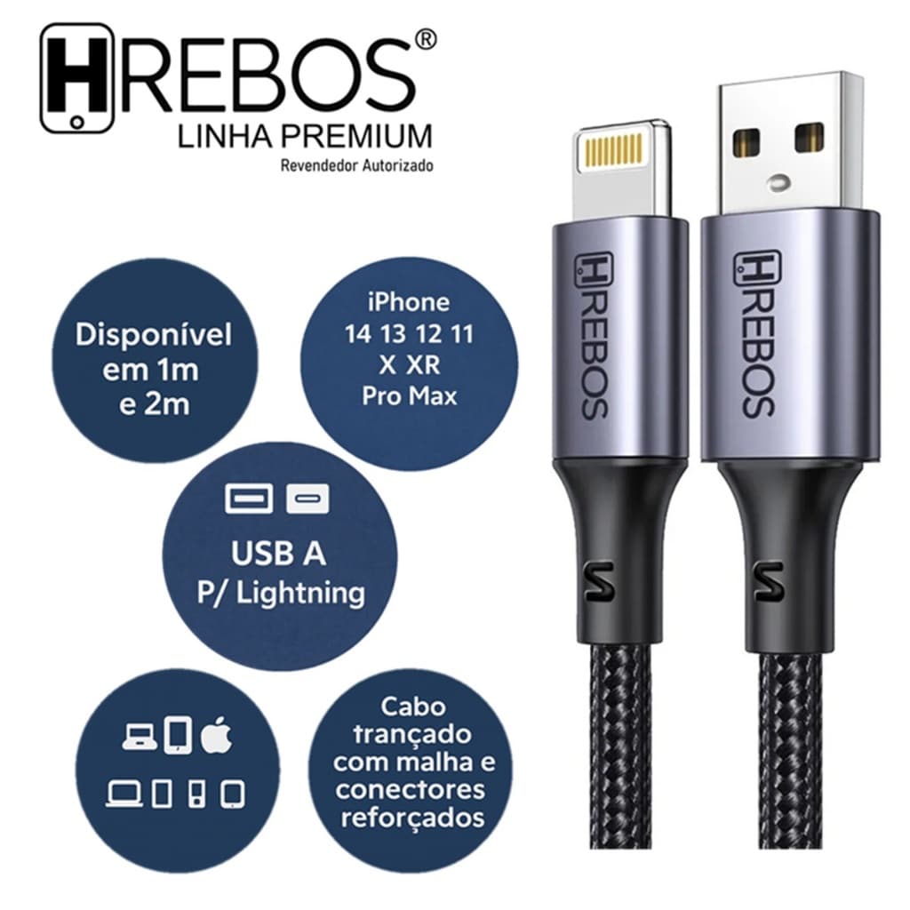 Cabo USB Lightning iPhone 14 13 12 11 X XR 9 8 Pro Max  – 27W | 1m e 2m | Carregamento Rápido Turbo Trançado Nylon