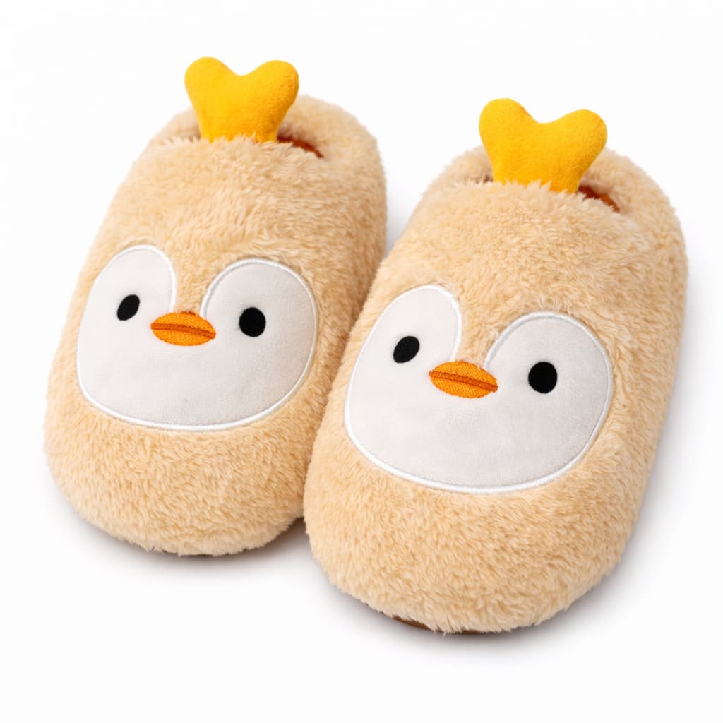 Pantufa Infantil Fechada Antiderrapante Pinguim Quentinha Inverno Quente e Confortavél