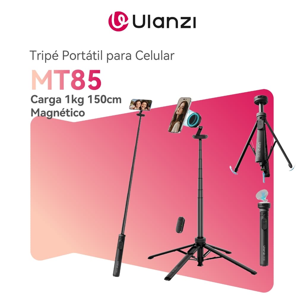 ULANZI MT85 Tripé Magnético MagSafe 1,5m Base 4 Pernas Estabilizadora Controle Bluetooth iPhone