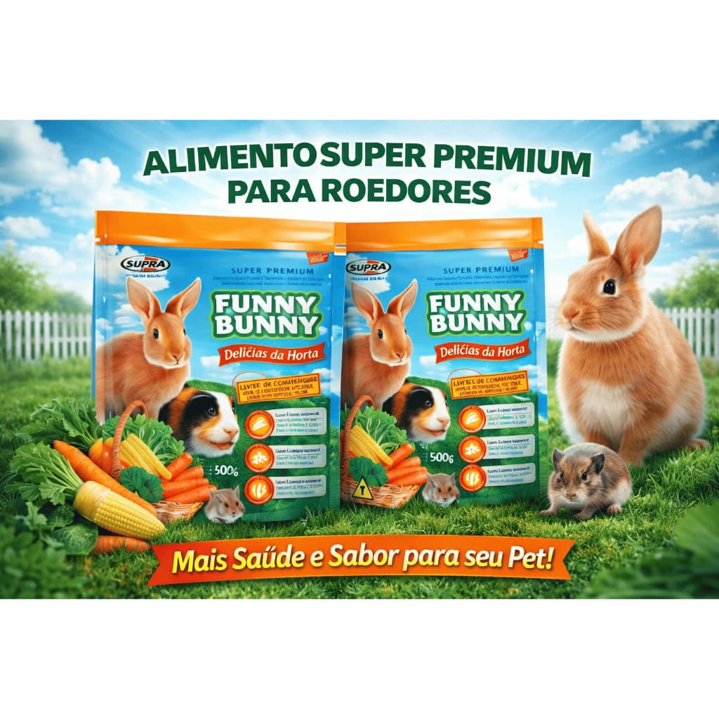 Kit com 2 Ração Funny Bunny Delícias da Horta Coelhos, Hamster e Roedores - 500 g