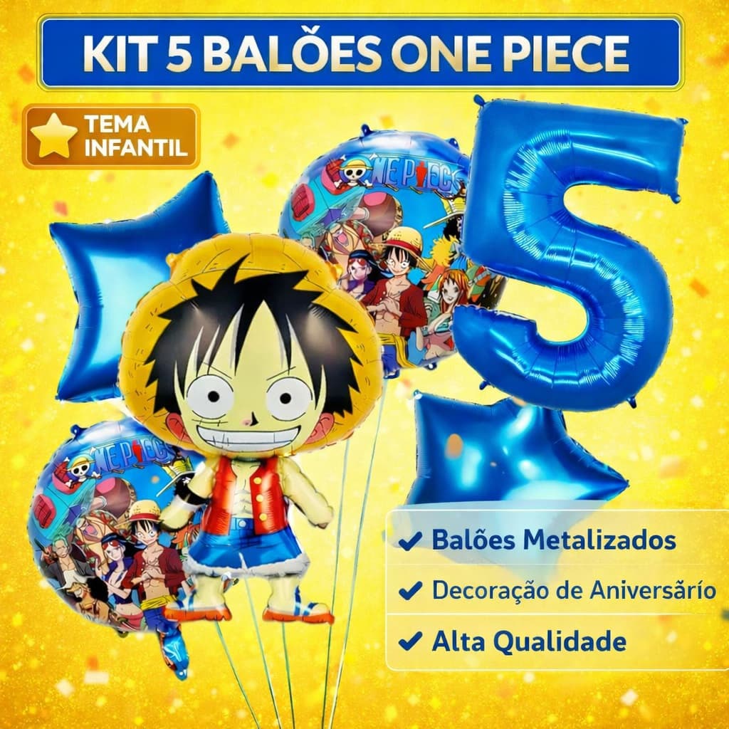 kit 5 pçs Balão ONE-PIECE Festa Decoração Luffy De Aniversário + Número Decorações Pirata