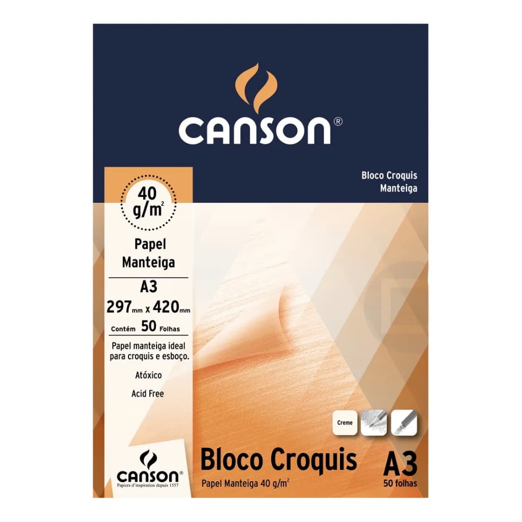 Bloco Canson universitario Manteiga Croquis A3 50 FOLHAS 40GM