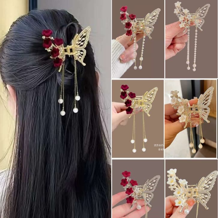 Presilha De Cabelo Feminina Dourada Com Borla De Borboleta Em Liga moda