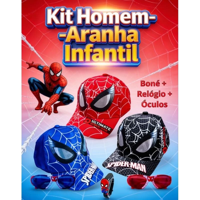 Kit Infantil Homem-Aranha Boné, Óculos e Relógio